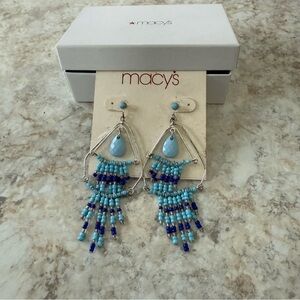 Macy's Blue Beaded Dangle Earrings Perfect for Summer Festivals. Never Worn